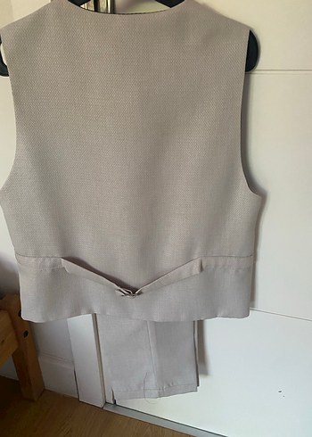 Gri Keten Düğmeli Erkek çocuk Yelek- pantolon - Görsel 2