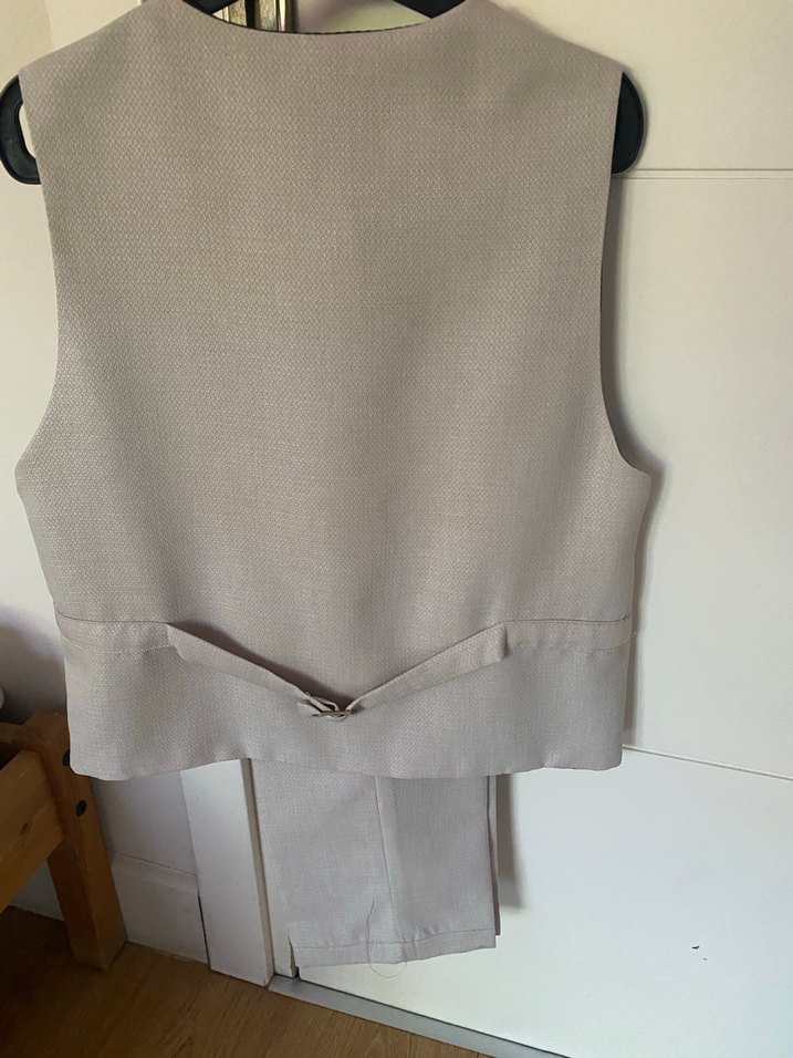 Gri Keten Düğmeli Erkek çocuk Yelek- pantolon - Görsel 2