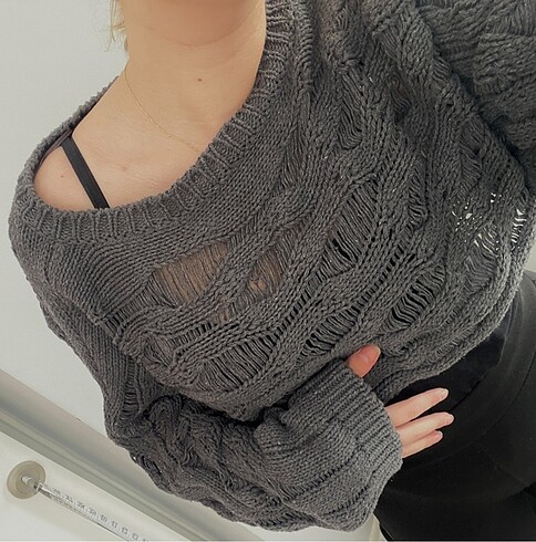 Defacto Defacto M örme crop triko gri