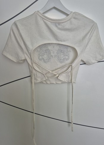Diğer Beyaz Baskılı Kısa Kollu Crop Top