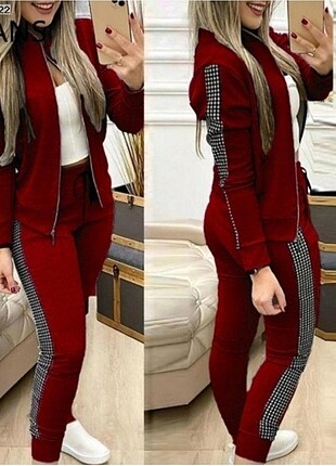 Yanları Ekose Şeritli İkili Takım