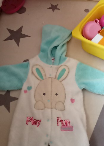 Bebek Erkek Peluş Tulum, Kapüşonlu, Desenli - Görsel 2