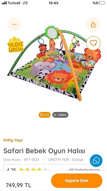  Safari Bebek Oyun Halısı