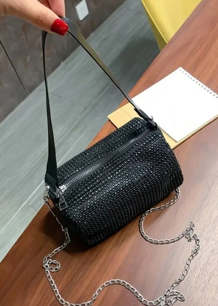 Siyah gümüş renk kol çantaları  - Görsel 4