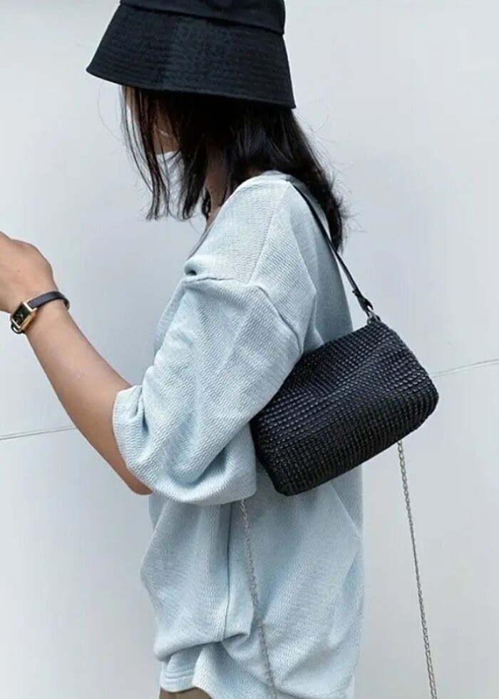 Siyah gümüş renk kol çantaları  - Görsel 5