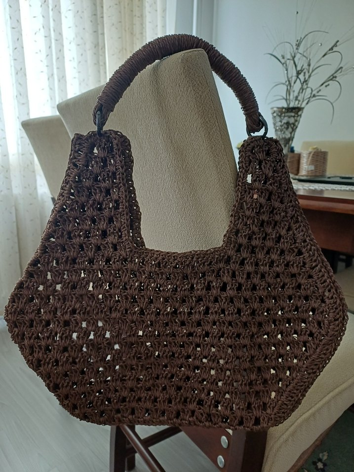 Kahverengi Örgü Kadın Çanta - Görsel 2