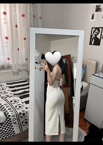 Beyaz Drapeli Midi Mezuniyet Elbisesi - Görsel 2