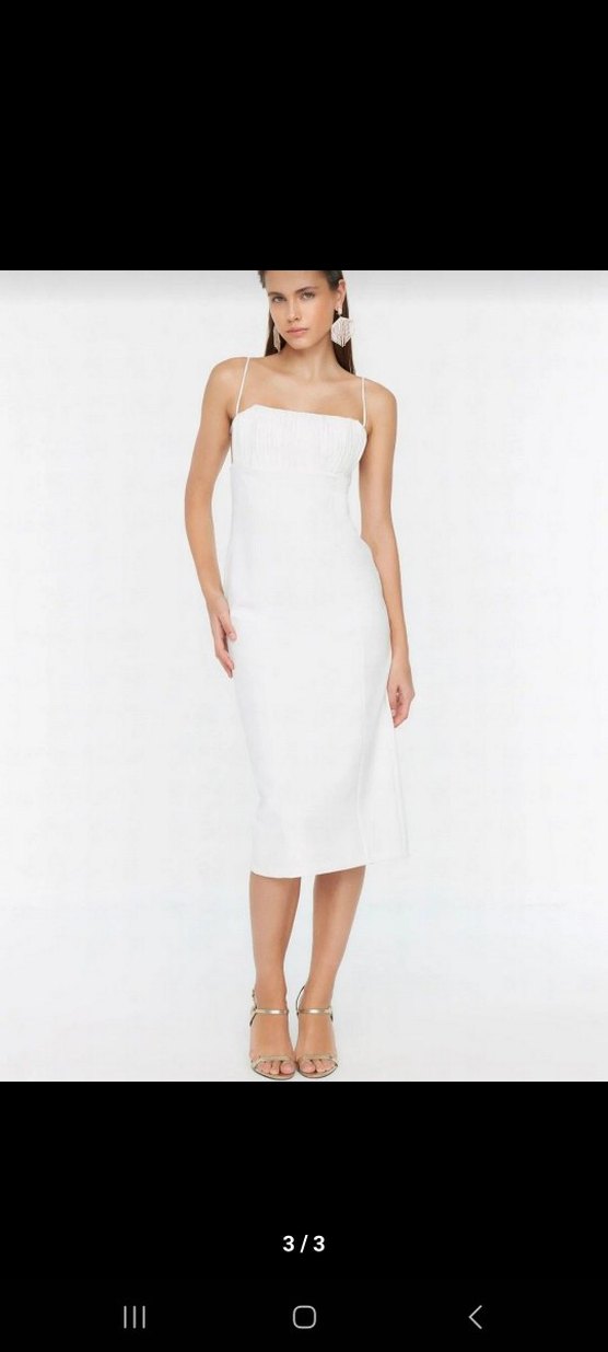 Beyaz Drapeli Midi Mezuniyet Elbisesi - Görsel 3