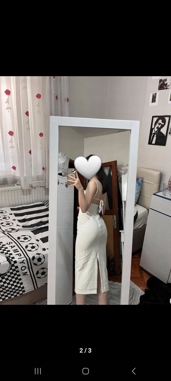 Beyaz Drapeli Midi Mezuniyet Elbisesi - Görsel 2