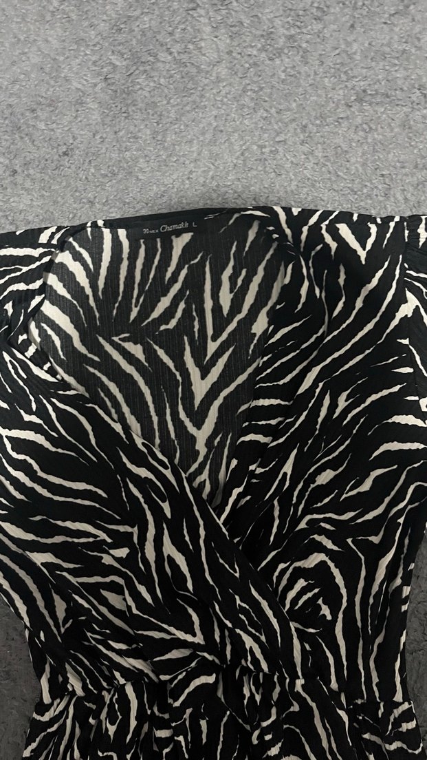 Siyah Gri Zebra Desenli elvise - Görsel 2