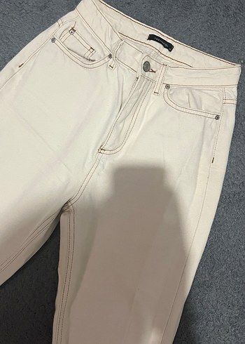 Beyaz Pamuklu Midi Kadın Jean - Görsel 3