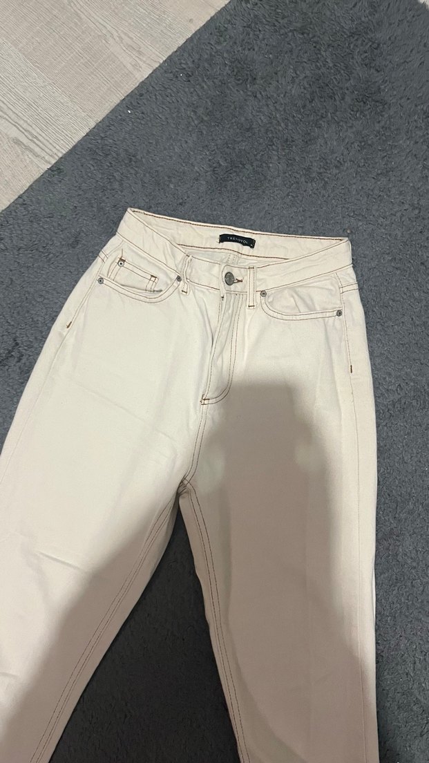 Beyaz Pamuklu Midi Kadın Jean - Görsel 2