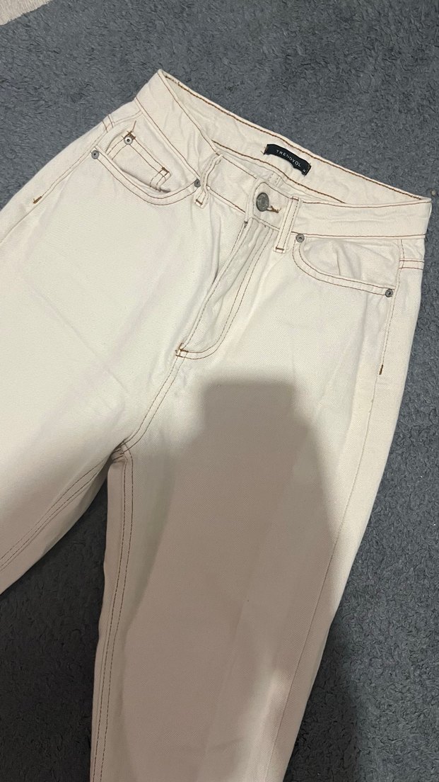 Beyaz Pamuklu Midi Kadın Jean - Görsel 3