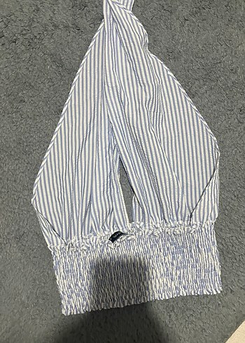 Çizgili Pilili Gri Halter Yaka Kadın Büstiyer - Görsel 3