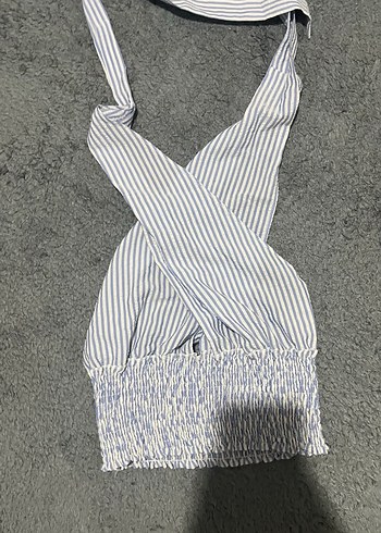 Çizgili Pilili Gri Halter Yaka Kadın Büstiyer - Görsel 2