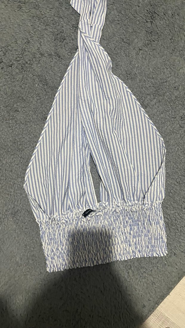 Çizgili Pilili Gri Halter Yaka Kadın Büstiyer - Görsel 3