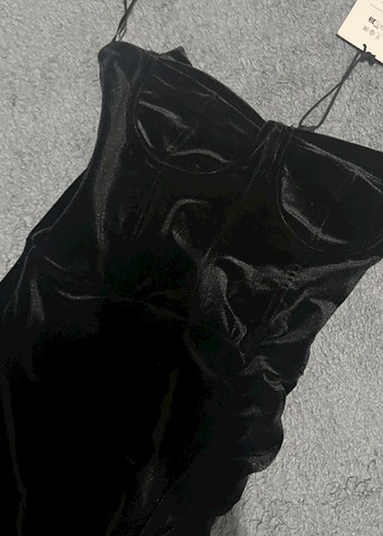 Drapeli Siyah Straplez Uzun Kadın Elbise - Görsel 2