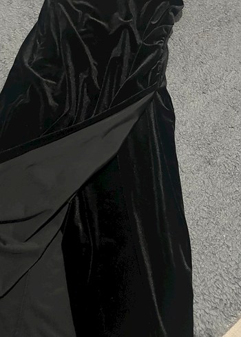 Drapeli Siyah Straplez Uzun Kadın Elbise - Görsel 3