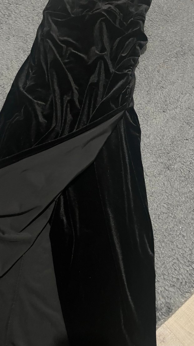 Drapeli Siyah Straplez Uzun Kadın Elbise - Görsel 3