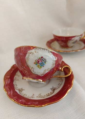 American Vintage Kırmızı Vintage Çay Fincanı ve Tabağı antika fincan