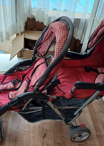 Koyu Kırmızı Çiftli Bebek Arabası