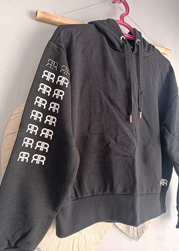 m Beden siyah Renk Siyah Kapüşonlu Baskılı Kadın Sweatshirt