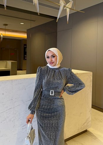 Gri Uzun Abiye Elbise - Görsel 2