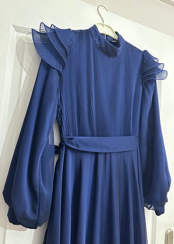 Uzun Kollu Lacivert Kadın Elbise - Görsel 2