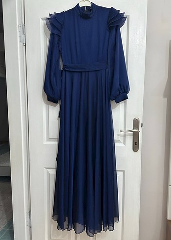 Uzun Kollu Lacivert Kadın Elbise - Görsel 3