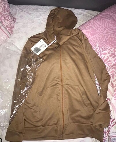 Diğer kahverengi kapüşonlu hırka sweatshirt