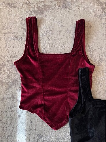 s Beden bordo Renk kadife crop top