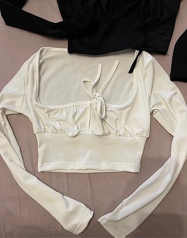 s Beden beyaz Renk göğüs detay crop top