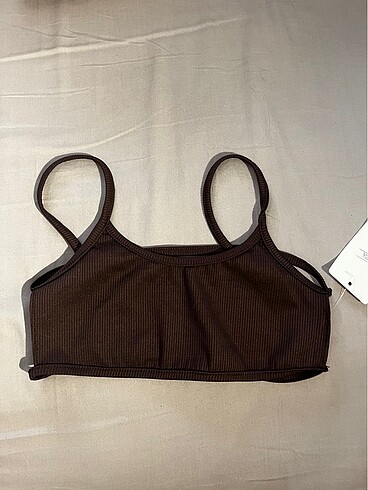 xs Beden kahverengi Renk sırtı açık crop top