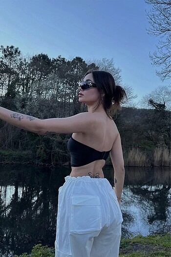 xs Beden beyaz Renk straplez crop top