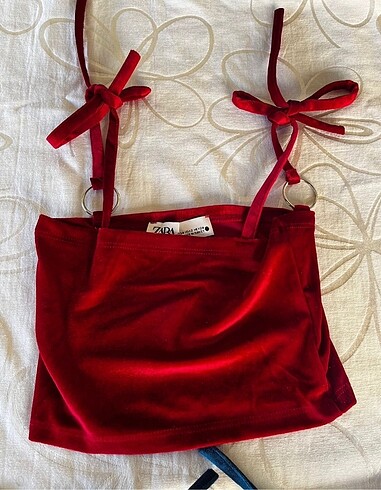 xs Beden kadife bağlamalı crop top