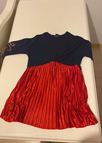 Tyess 4 yaş Kızlar için Pilili Kırmızı Uzun Kollu Elbise - Görsel 4