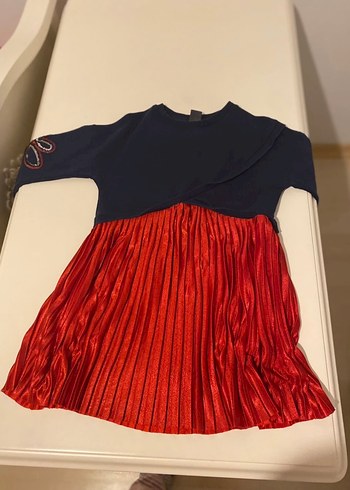 Tyess 4 yaş Kızlar için Pilili Kırmızı Uzun Kollu Elbise - Görsel 3