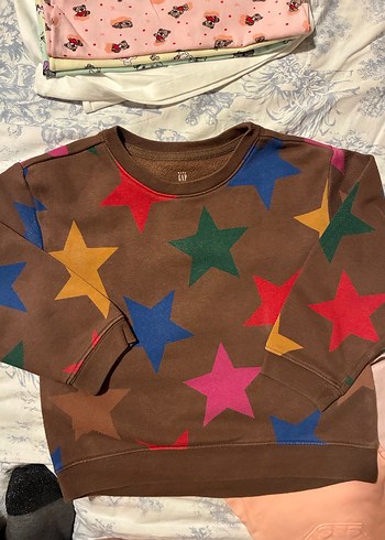 Kız Çocuk GAP ORGİNAL Renkli Yıldızlı Kahverengi Sweatshirt - Görsel 2