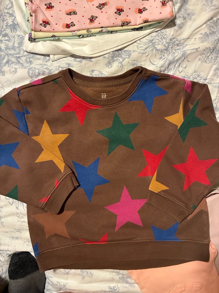 Kız Çocuk GAP ORGİNAL Renkli Yıldızlı Kahverengi Sweatshirt - Görsel 2