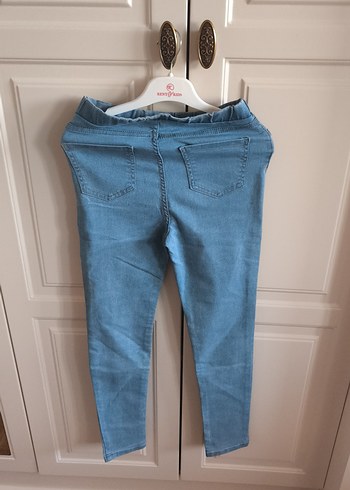 Kız Çocuk Elastik Bel Pastel Mavi Kot Pantolon - Görsel 3