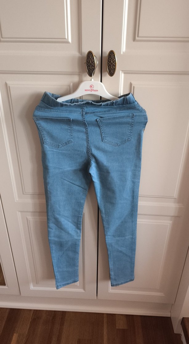 Kız Çocuk Elastik Bel Pastel Mavi Kot Pantolon - Görsel 3