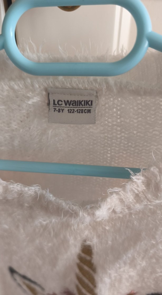 Kız Çocuk Beyaz Unicorn nakışlı Triko Kazak - Görsel 2