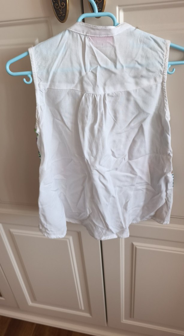 Bohem V Yaka Düğmeli Beyaz Desenli  Gömlek - Görsel 3