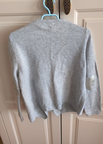 Gri Kız çocuk Uzun Kollu Dirsekleri kalp deri detaylı Hırka - Görsel 4