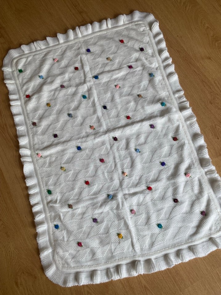 Nakışlı Çok Renkli Örgü Çocuk Battaniyesi - Görsel 5