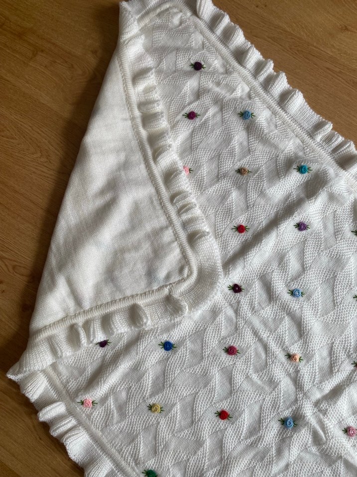 Nakışlı Çok Renkli Örgü Çocuk Battaniyesi - Görsel 3