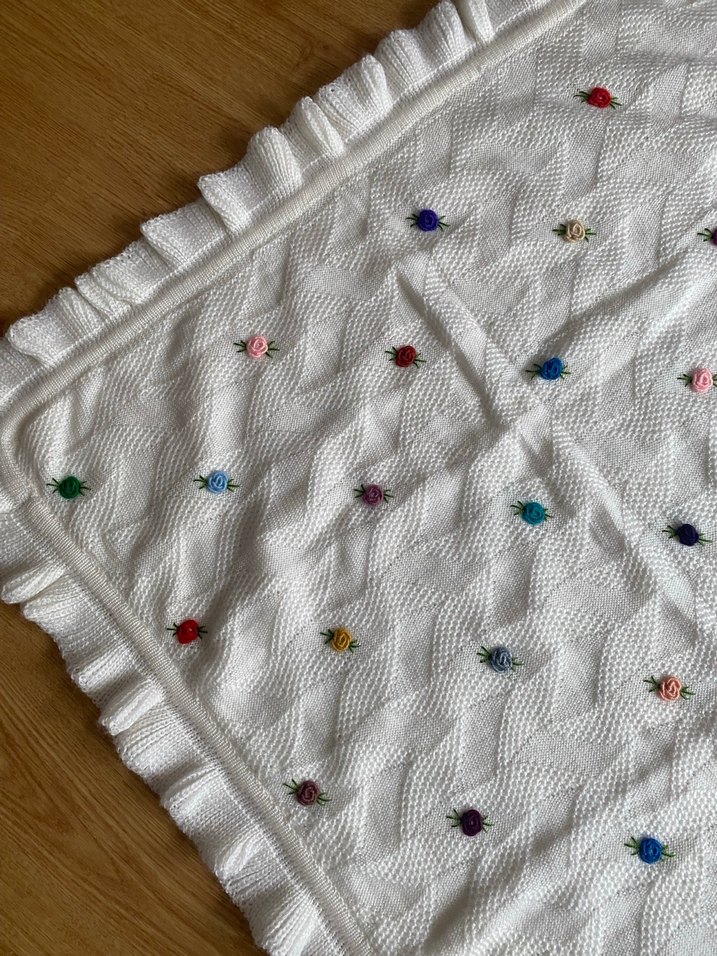 Nakışlı Çok Renkli Örgü Çocuk Battaniyesi - Görsel 2