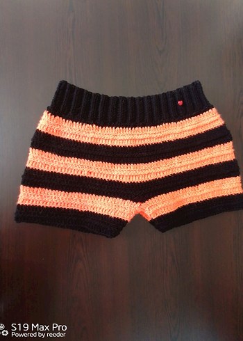 H&M Turuncu Siyah Çizgili Örgü Mini Şort