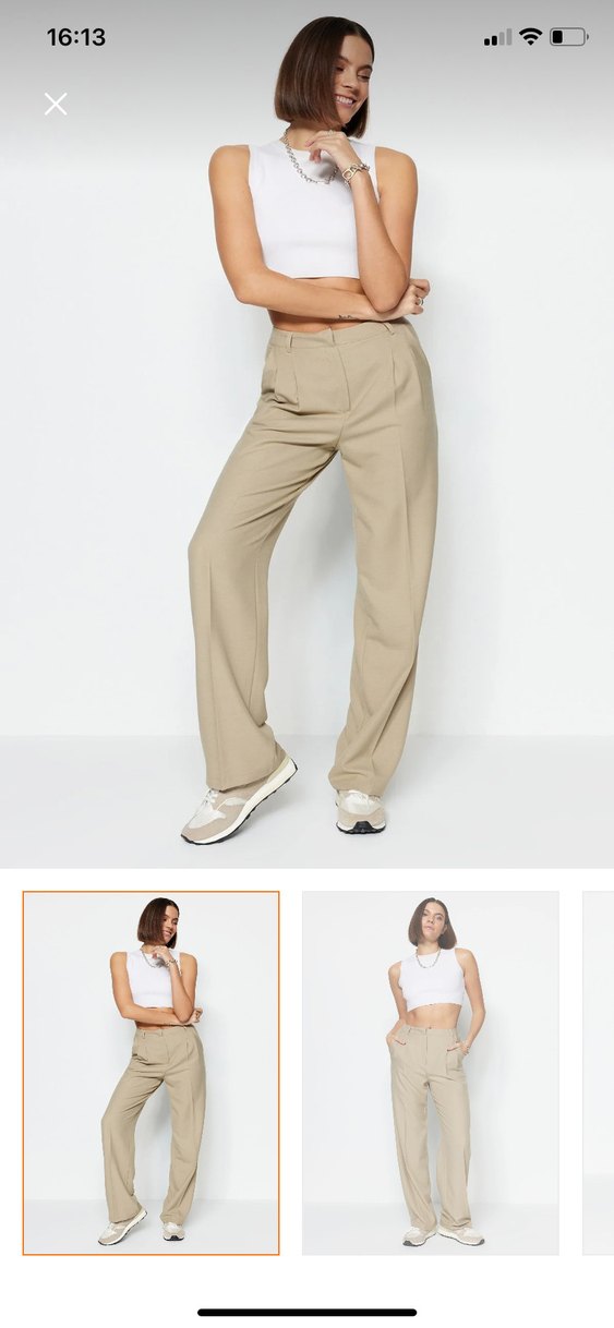 Düğmeli Bej Kadın Kumaş Pantolon - Görsel 4