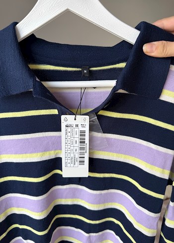 Çizgili Mor Polo Yaka Kadın Kazak - Görsel 3